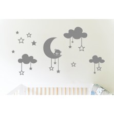 Vinilo decorativo osito + nubes + luna